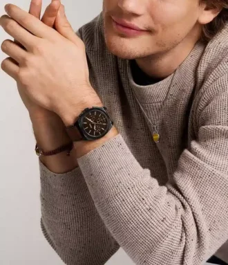 Reloj cronógrafo Everett de cuero marrón