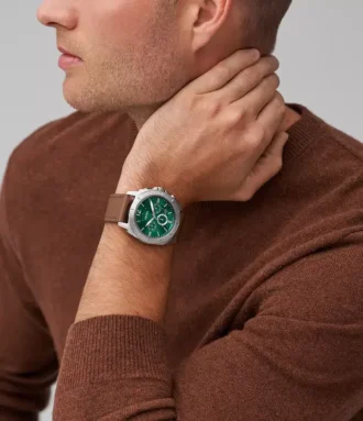 Reloj cronógrafo Privateer de cuero marrón