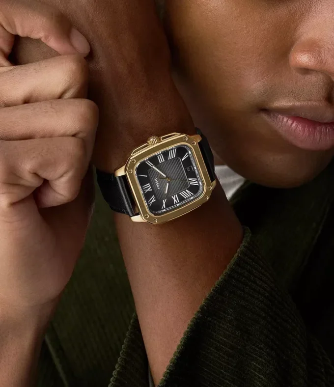 Reloj Crosby de tres agujas con correa de cuero negro Reloj Crosby de tres agujas con correa de cuero negro