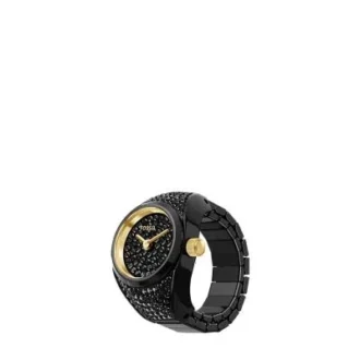 Reloj de acero inoxidable negro con dos agujas y pavé