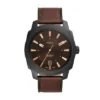 Reloj de cuero LiteHide™ marrón oscuro con tres agujas y fecha Reloj de cuero LiteHide™ marrón oscuro con tres agujas y fecha