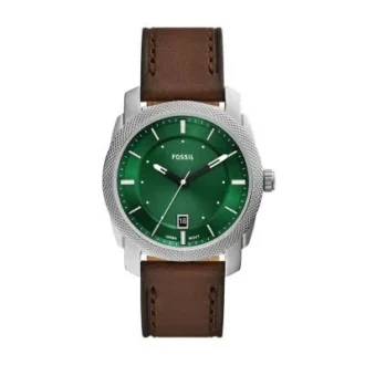 Reloj de cuero marrón con tres agujas y fecha