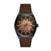 Reloj Everett automático de cuero LiteHide™ marrón oscuro