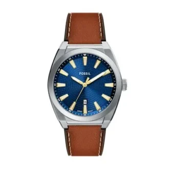Reloj Everett de tres agujas con fecha y correa de cuero marrón