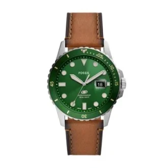 Reloj Fossil Blue Dive de tres agujas con fecha y correa de piel LiteHide™ color canela