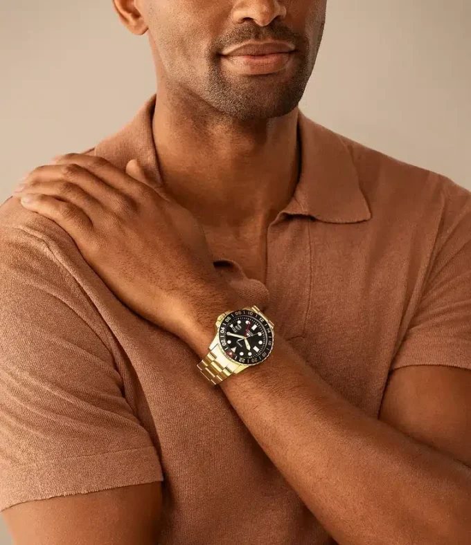 Reloj Fossil Blue GMT de acero inoxidable dorado Reloj Fossil Blue GMT de acero inoxidable dorado