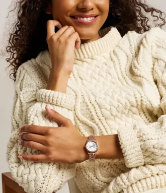 Reloj Gilmore de acero inoxidable en tono oro rosa con tres agujas