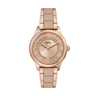Reloj Gilmore de tres agujas con fecha, tono oro rosa y cerámica marrón