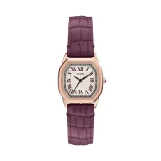 Reloj Harlow de tres agujas con correa de piel de cocodrilo burdeos