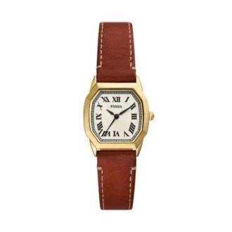 Reloj Harlow de tres agujas con correa de piel marrón medio