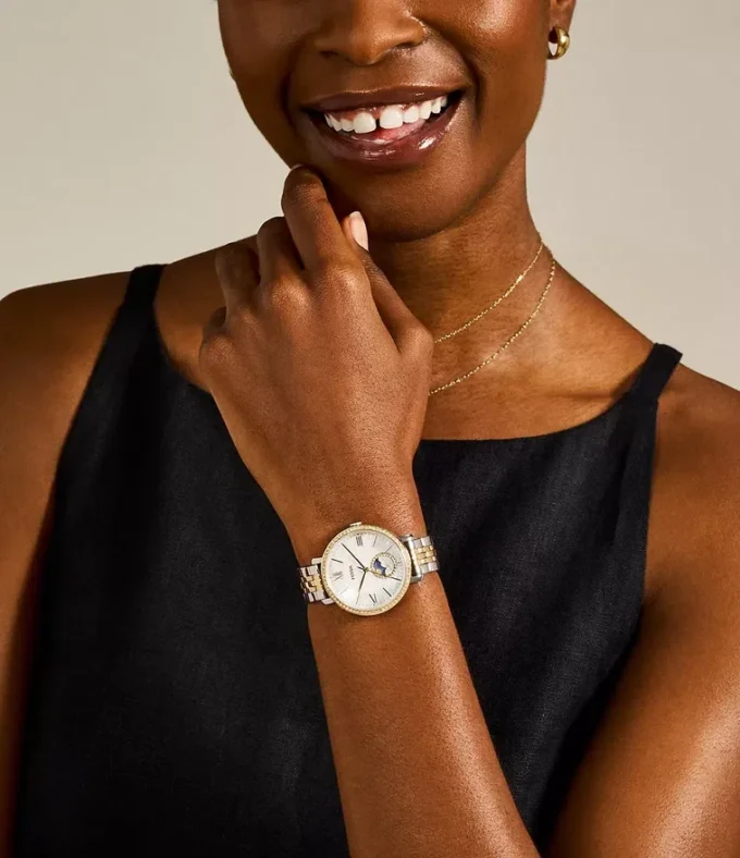 Reloj Jacqueline Sun Moon multifunción de acero inoxidable en dos tonos
