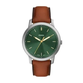 Reloj minimalista de tres agujas con correa de piel marrón