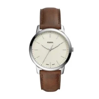 Reloj minimalista de tres agujas con correa de piel marrón