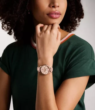 Reloj multifunción Rye de piel rosa