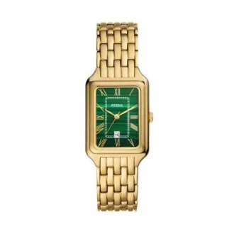 Reloj Raquel de acero inoxidable dorado con tres agujas y fecha