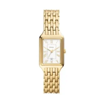 Reloj Raquel de acero inoxidable dorado con tres agujas y fecha