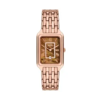 Reloj Raquel de acero inoxidable tono oro rosa con tres agujas y fecha