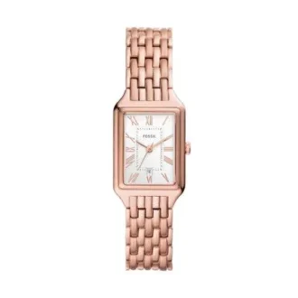Reloj Raquel de acero inoxidable tono oro rosa con tres agujas y fecha