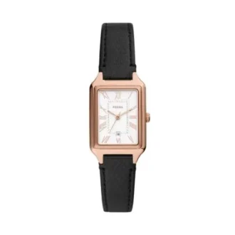 Reloj Raquel de tres agujas con fecha y correa de piel LiteHide™ negra