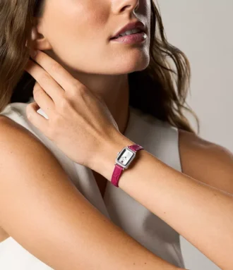 Reloj Raquel Mini de dos agujas con correa de piel rosa