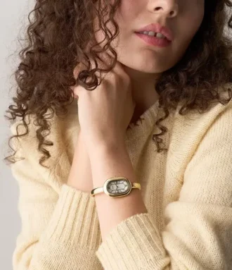 Reloj Sloan de acero inoxidable dorado con tres agujas y brazalete tipo esclava